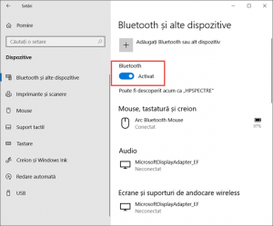 Setările pentru Bluetooth din Windows 10