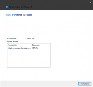 Transfer fișiere prin Bluetooth în Windows 10