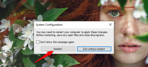 Repornirea Windows 10 pentru a aplica schimbările