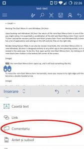 Android, Microsoft Word, documente, insereaza, editeaza, casete, text, link-uri, comentarii