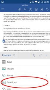 Android, Microsoft Word, documente, insereaza, editeaza, casete, text, link-uri, comentarii