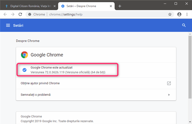 Verificarea versiunii de Google Chrome