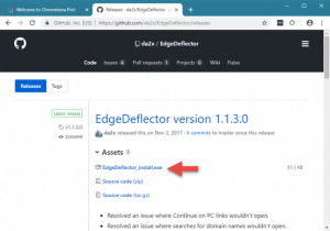 Legătura de descărcare pentru Edge Deflector, pe GitHub
