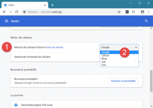 Setarea Google ca motor de căutare implicit în Google Chrome