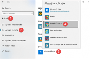 Setarea Google Chrome ca browser web implicit în Windows 10