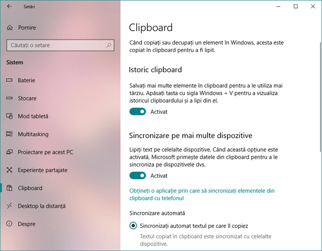Facilitățile și setările clipboard-ului din Windows 10 cu October 2018 Update