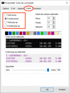 Elementele pe care le poți personaliza din fila Culori