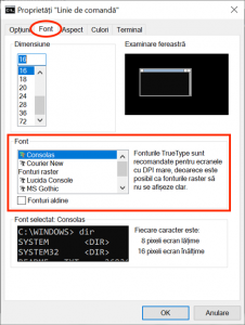 Alege un font pentru Linia de comandă