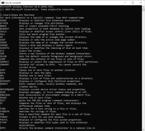 Linia de comandă afișând o parte din comenzile pe care le poți rula