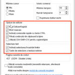 Opțiuni de editare și Selectare text afectează textul