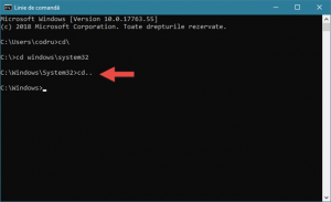 Executarea comenzii CD.. pentru a urca un nivel în arborele de directoare