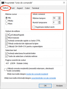 Personalizează Mărime tampon din Istoric comenzi