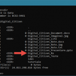 Utilizarea comenzii DIR pentru a vedea conținutul unui director, în Linia de comandă