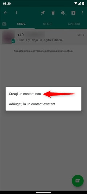 Apasă pe Creați un contact nou