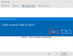Apasă Da pentru a fixa dala la Start