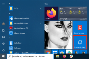 Dala Contor de timp în Meniul Start