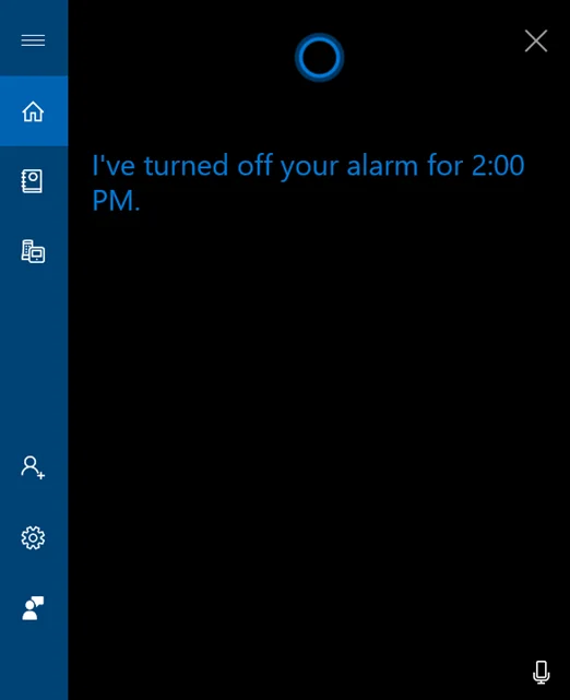 Cortana te informează că alarma este oprită