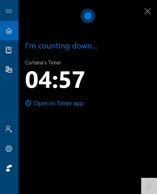 Cortana te anunță că temporizatorul este setat