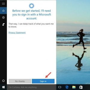Windows 10, Cortana, utilizator, local, cont, seteaza, foloseste