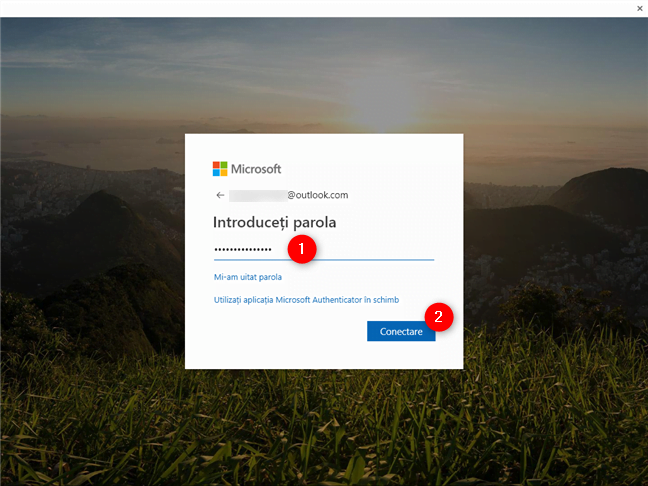 Introducerea parolei contului Microsoft