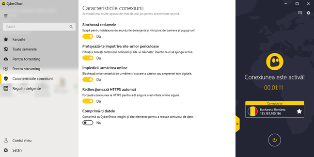 Facilități suplimentare disponibile în aplicațiile CyberGhost