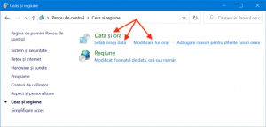 Apasă pe oricare link pentru a deschide fereastra Data și ora