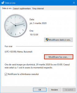 Apasă Modificare fus orar