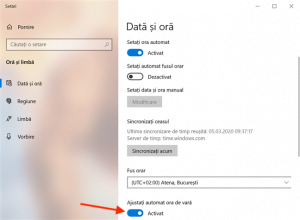 Comutatorul Ajustați automat ora de vară