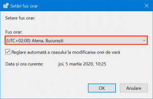 Apasă pe câmp pentru a alege alt fus orar