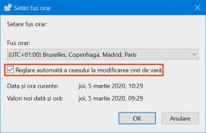 Windows 10 ajustează ceasul pentru ora de vară