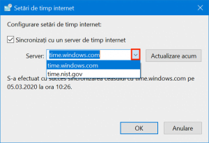 Folosește săgeata sau lipește un alt server în câmpul Server