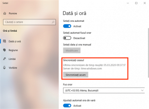 Setarea Sincronizați ceasul