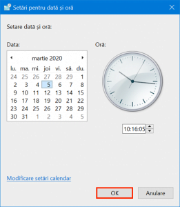 Apasă OK și noua dată și/sau oră sunt salvate