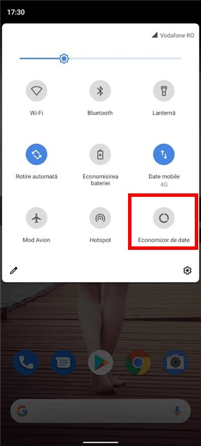 Activează Economizorul de date din setările rapide