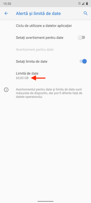 Noua Limită de date este setată