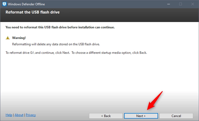 Windows Defender Offline are nevoie să formateze unitatea USB