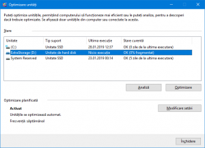 Selectează un hard disk pentru optimizare