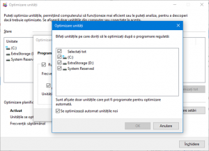 Selectează unități de disc pentru optimizare
