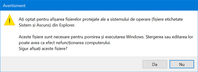 Windows te avertizează de importanța fișierelor