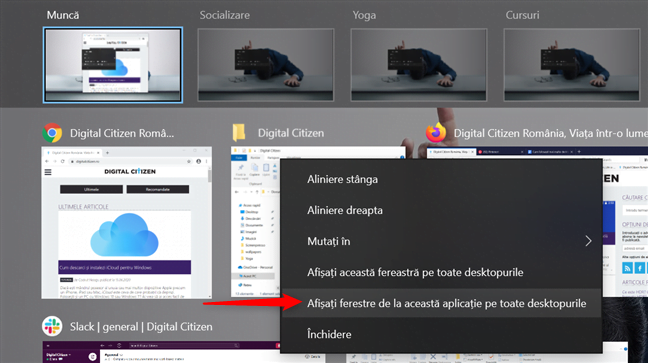 Afișarea ferestrelor unei aplicații pe toate desktopurile virtuale