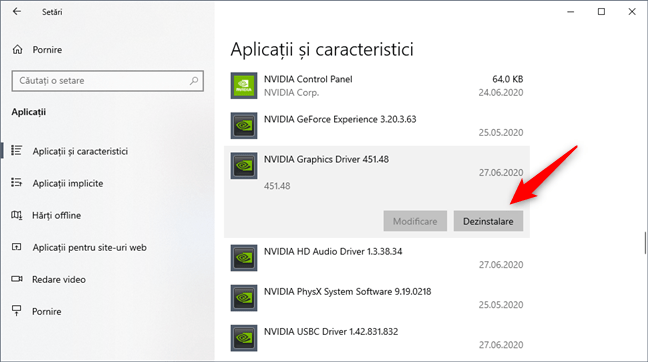 Ștergerea driverelor NVIDIA Graphics din Windows 10