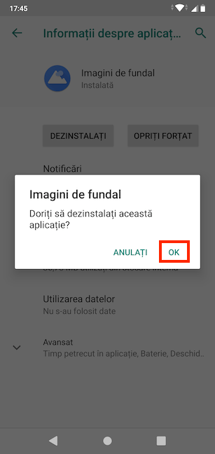 Confirmă îndepărtarea aplicației