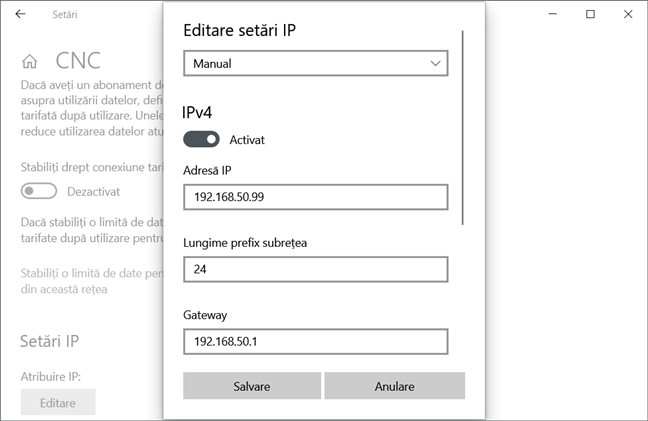 Setarea manuală a unei adrese IP pe un PC cu Windows 10