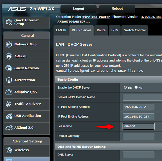 Schimbarea DHCP lease time (durata atribuire) pe un router