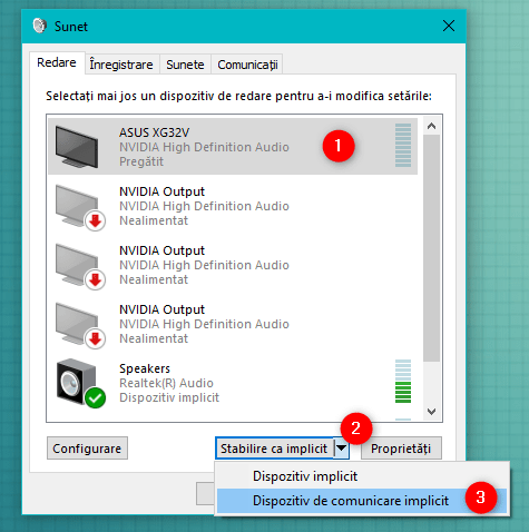 Setarea unui dispozitiv de comunicare implicit în Windows 10