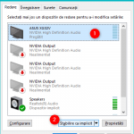 Alegerea dispozitivul de redare audio în fereastra Sunet