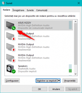 Dispozitivul de comunicare implicit este marcat cu o pictogramă de telefon