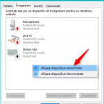 Afișarea dispozitivelor deconectate sau dezactivate în fereastra Sunet