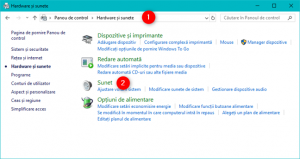Legătura Sunet din secțiunea Hardware și sunete din Panoul de control