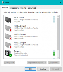Fereastra Sunet din Windows 10